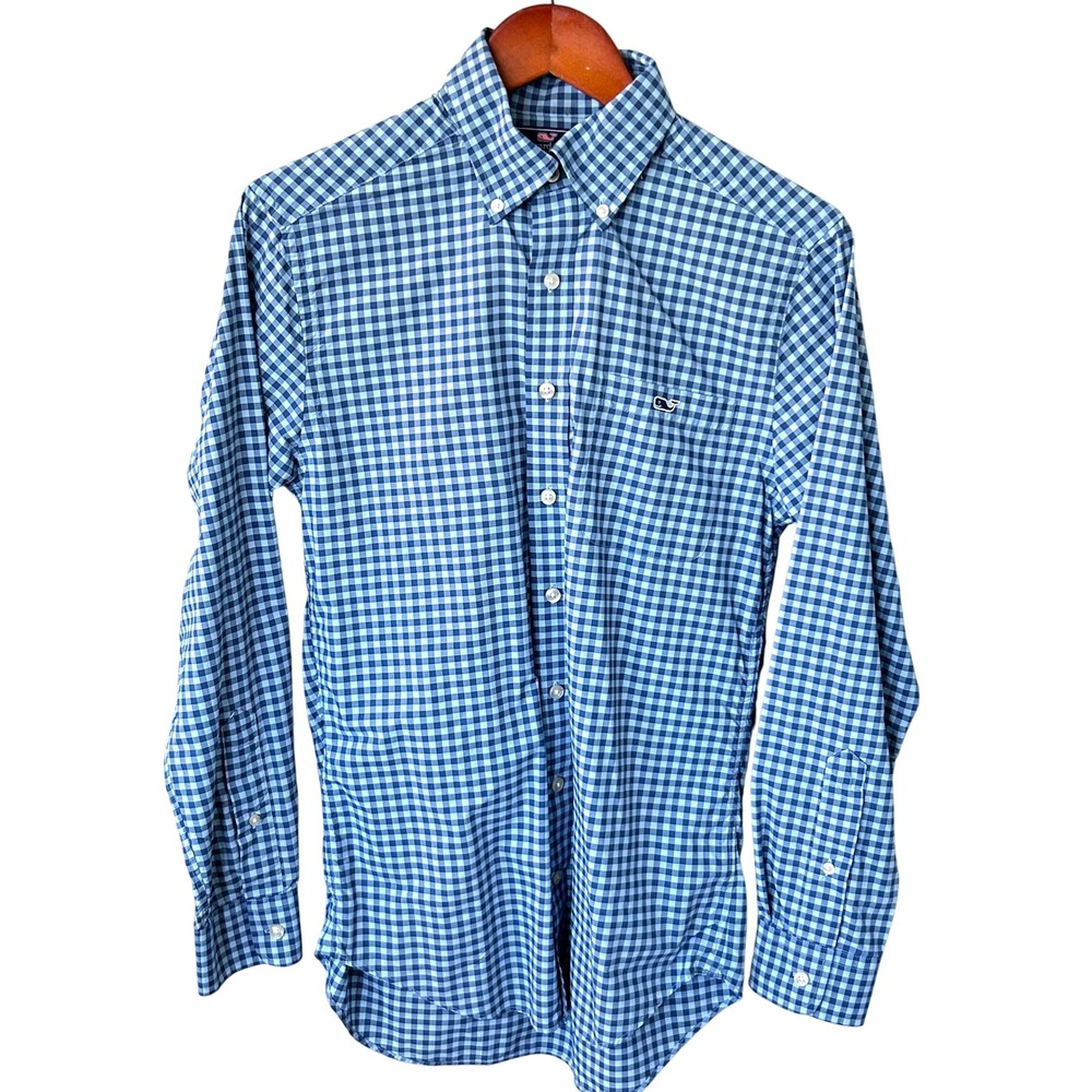 Vineyard Vines Mens Slim Fit Tucker Shirt Blue Gingham Nylon Button Down Small